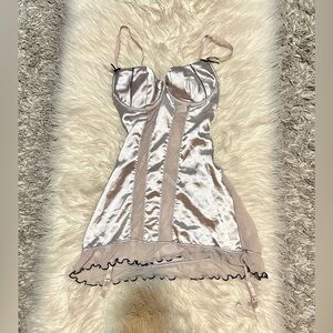 Silver Satin & Mesh Lingerie Dress